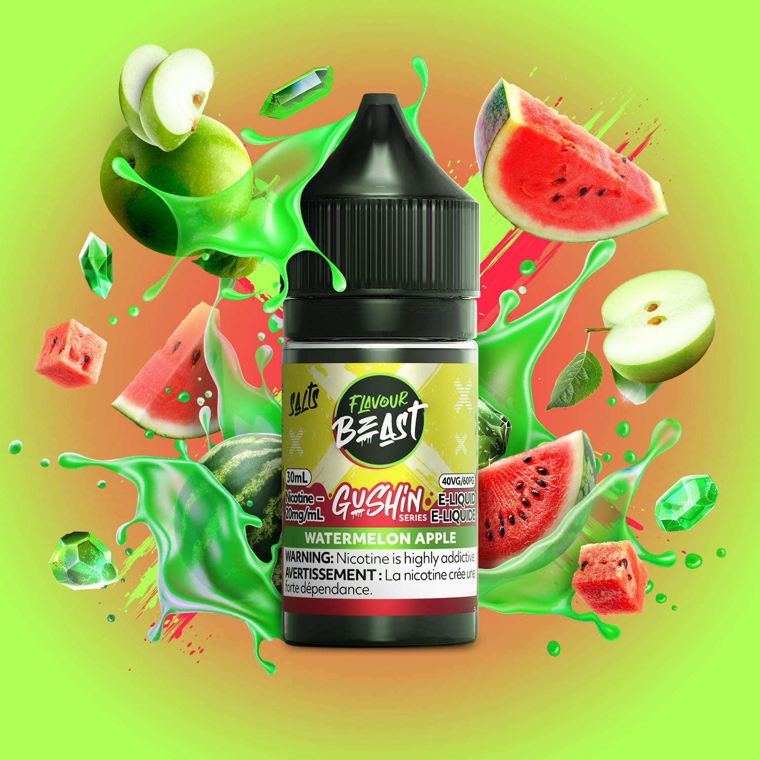 FlavourBeast_EL_Gushin_JAN2026_COL-FRUIT-RENDER_20mg_WatermelonApple